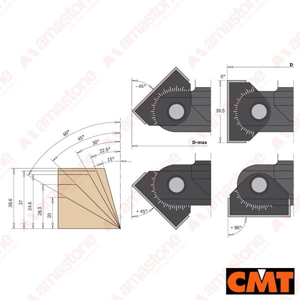 Fresa Per Smussare CMT - Diametro 22,2 Mm - Angolo 25&deg; - Per Legno E Materiali Compositi