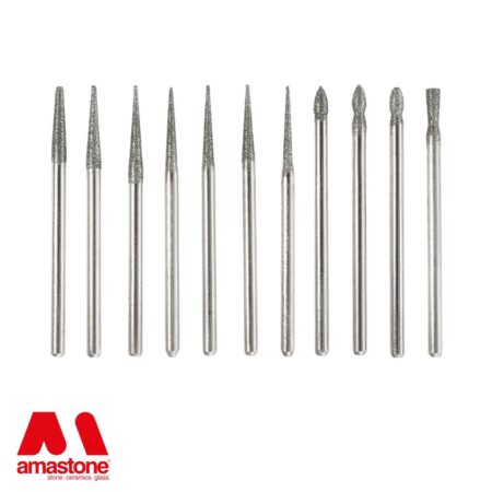 Set 30 Punte Diamantate Elettrodeposte Gambo 3mm Testa Sottile Cilindrica Amastone