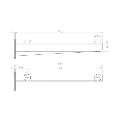 Coppia Di Staffe Di Sostegno Lunghezza 38 Cm Disegno Con Misure