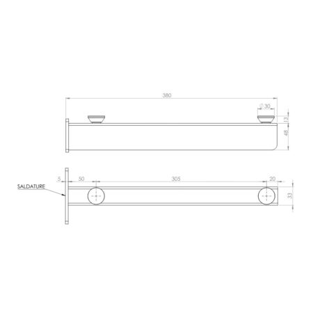 Staffa Di Sostegno Lunghezza 38 Cm Disegno Misure Tecniche